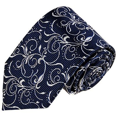 LORENZO cANA marques caravat en 100% soie bleu marine/bleu/blanc/argent/noir/motif floral - Publicité LORENZO cANA marques caravat en 100% soie bleu marine/bleu/blanc/argent/noir/motif floral - Publicité