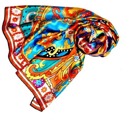LORENZO CANA Foulard pour la femme – écharpe à la mode de 100% soie pour le printemps et l´été avec les mesures de 110 x 110 cm – soyeux, élégant et très coloré - Publicité LORENZO CANA Foulard pour la femme – écharpe à la mode de 100% soie pour le printemps et l´été avec les mesures de 110 x 110 cm – soyeux, élégant et très coloré - Publicité
