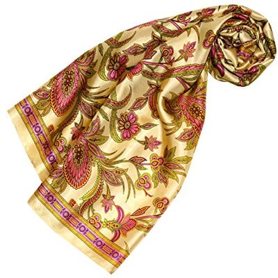 LORENZO CANA Foulard pour la femme – écharpe de 100% soie pour le printemps et l´été, carré avec les mesures de 90 x 90 cm – en doré jaune beige rose violet vert - Publicité LORENZO CANA Foulard pour la femme – écharpe de 100% soie pour le printemps et l´été, carré avec les mesures de 90 x 90 cm – en doré jaune beige rose violet vert - Publicité