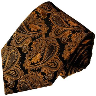 LORENZO CANA Cravate en soie italienne 100% soie charmante et solide avec un motif paisley en bronze, marron et noir - Publicité LORENZO CANA Cravate en soie italienne 100% soie charmante et solide avec un motif paisley en bronze, marron et noir - Publicité