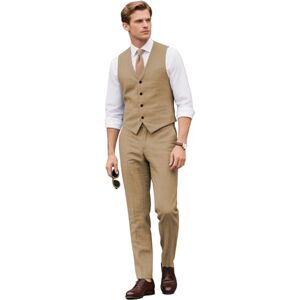 Botong Ensemble 2 pièces en lin décontracté pour homme avec gilet et pantalon, costume d'affaires formel, coupe ajustée, smokings de garçons d'honneur, kaki, 64 - Publicité Botong Ensemble 2 pièces en lin décontracté pour homme avec gilet et pantalon, costume d'affaires formel, coupe ajustée, smokings de garçons d'honneur, kaki, 64 - Publicité