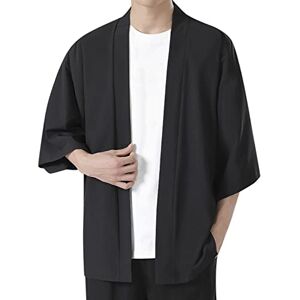 Beokeuioe Veste kimono japonaise pour homme Manches 3/4 Couleur unie Léger Pour l'extérieur Kimono japonais Cardiqan Robe de chambre Manteau Yukata, a noir, XXXXXL - Publicité