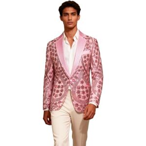 PYJTRL Blazer pour Homme brodé à Paillettes avec col cranté en Strass pour fête de Mariage Bal, Rose, Taille L - Publicité PYJTRL Blazer pour Homme brodé à Paillettes avec col cranté en Strass pour fête de Mariage Bal, Rose, Taille L - Publicité