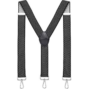MASADA Bretelles pour hommes Mousqueton robustes 3,5 cm de large jusqu'à 195 cm de hauteur Motif noir blanc - Publicité MASADA Bretelles pour hommes Mousqueton robustes 3,5 cm de large jusqu'à 195 cm de hauteur Motif noir blanc - Publicité