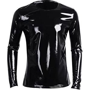 Generic Veste pour homme, aspect laqué, manteau court, effet mouillé, haut en cuir synthétique, chemise T-shirt slim fit latex brillant Tops Party Outwear aspect vernis haut à manches courtes en cuir - Publicité