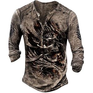 uxxnjfg Deguisement Halloween Homme Chemise Homme Manches Longues Col Mao Tee Shirt Homme Vintage Assassin Creed Viking Gothique Steampunk Pirate Medieval Pas Cher Sweat Hauts Militaire Veste Café 3XL - Publicité