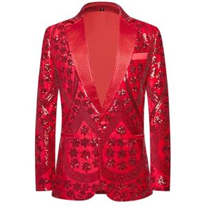 PYJTRL Blazer pour Homme brodé à Paillettes avec col cranté en Strass pour fête de Mariage Bal, Rouge, Taille L - Publicité PYJTRL Blazer pour Homme brodé à Paillettes avec col cranté en Strass pour fête de Mariage Bal, Rouge, Taille L - Publicité