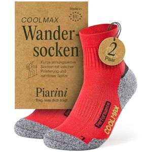 Piarini 2 paires de chaussettes de randonnée Coolmax été courtes, respirantes, anti-ampoules et rembourrées Chaussettes de trekking outdoor femmes hommes Tailles 35-38 à 47-50, rouge, 39-42 - Publicité Piarini 2 paires de chaussettes de randonnée Coolmax été courtes, respirantes, anti-ampoules et rembourrées Chaussettes de trekking outdoor femmes hommes Tailles 35-38 à 47-50, rouge, 39-42 - Publicité