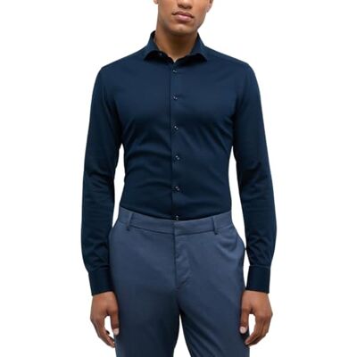 ETERNA Male Jersey Shirt uni Slim FIT 39_H_1/1, 1/1, Bleu foncé - Publicité ETERNA Male Jersey Shirt uni Slim FIT 39_H_1/1, 1/1, Bleu foncé - Publicité