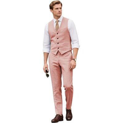 Botong Ensemble 2 pièces en lin décontracté pour homme avec gilet et pantalon, costume d'affaires formel, coupe ajustée, smoking - Publicité Botong Ensemble 2 pièces en lin décontracté pour homme avec gilet et pantalon, costume d'affaires formel, coupe ajustée, smoking - Publicité