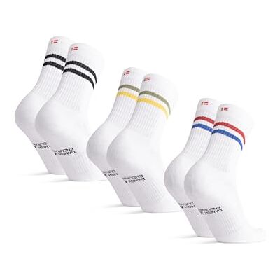 DANISH ENDURANCE Chaussettes de Tennis en Coton, Respirantes & Renforcées, Homme Femme, Lot de 3 ou 6, Blanc Multicolore (1x Noir Rayures, 1x Vert/Jaune Rayures, 1x Rouge/Bleu Rayures), 48-51 - Publicité DANISH ENDURANCE Chaussettes de Tennis en Coton, Respirantes & Renforcées, Homme Femme, Lot de 3 ou 6, Blanc Multicolore (1x Noir Rayures, 1x Vert/Jaune Rayures, 1x Rouge/Bleu Rayures), 48-51 - Publicité