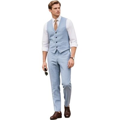 Botong Ensemble 2 pièces en lin décontracté pour homme avec gilet et pantalon, costume d'affaires formel, coupe ajustée, smoking - Publicité Botong Ensemble 2 pièces en lin décontracté pour homme avec gilet et pantalon, costume d'affaires formel, coupe ajustée, smoking - Publicité