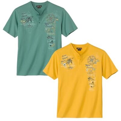 ATLAS FOR MEN Lot de 2 Tee-Shirts Col Boutonné L - Publicité ATLAS FOR MEN Lot de 2 Tee-Shirts Col Boutonné L - Publicité