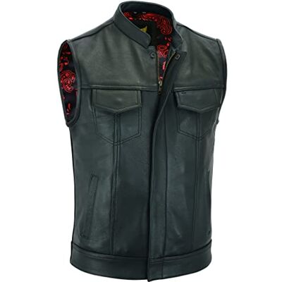 Leatherick Groove Club Hommes Gilet Cuir Biker Doublure Traditionnelle En Satin Paisley (FR/ES, Numérique, 52, Taille normale, Taille normale) - Publicité Leatherick Groove Club Hommes Gilet Cuir Biker Doublure Traditionnelle En Satin Paisley (FR/ES, Numérique, 52, Taille normale, Taille normale) - Publicité