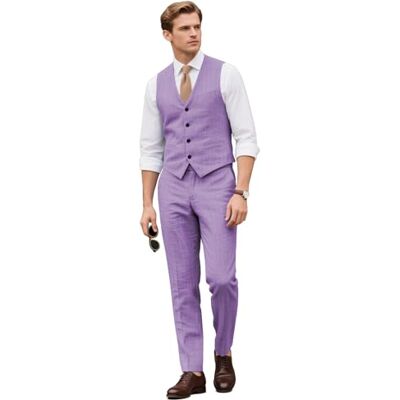 Botong Ensemble 2 pièces en lin décontracté pour homme avec gilet et pantalon, costume d'affaires formel, coupe ajustée, smoking - Publicité Botong Ensemble 2 pièces en lin décontracté pour homme avec gilet et pantalon, costume d'affaires formel, coupe ajustée, smoking - Publicité