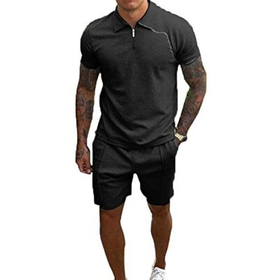 oneforus Costume 2 pièces pour Homme Costume Short Slim décontracté à Manches Courtes, Haut à Revers + Short à Poche - Publicité oneforus Costume 2 pièces pour Homme Costume Short Slim décontracté à Manches Courtes, Haut à Revers + Short à Poche - Publicité
