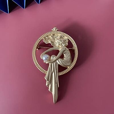 HCMA Baroque Vintage Couleur Or Mat Ange Alliage Perle Broche Nordique Badge Broche pour Manteau Costume Chemise col décoration Cadeaux - Publicité HCMA Baroque Vintage Couleur Or Mat Ange Alliage Perle Broche Nordique Badge Broche pour Manteau Costume Chemise col décoration Cadeaux - Publicité