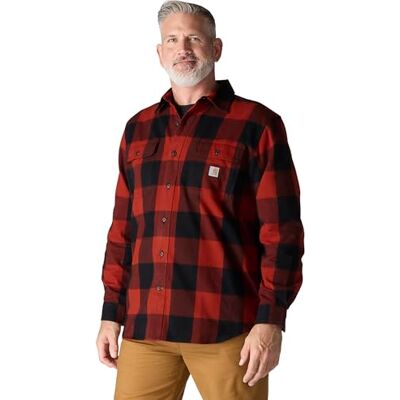 Carhartt Chemise Ample à Carreaux en Flanelle à Manches Longues pour Homme, Rouge épice, Taille L - Publicité Carhartt Chemise Ample à Carreaux en Flanelle à Manches Longues pour Homme, Rouge épice, Taille L - Publicité