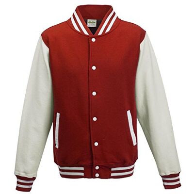 Just Hoods by AWDis Varsity Jacket Blouson Teddy Manches Longues Homme Rouge (Fire Red/White) Large - Publicité Just Hoods by AWDis Varsity Jacket Blouson Teddy Manches Longues Homme Rouge (Fire Red/White) Large - Publicité