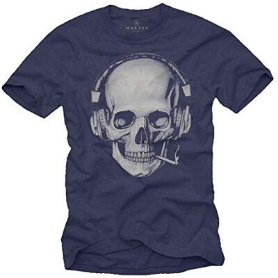 Makaya Tee Shirt Tete de Mort Homme Swag Musique Rock Skull avec Casque - Publicité Makaya Tee Shirt Tete de Mort Homme Swag Musique Rock Skull avec Casque - Publicité