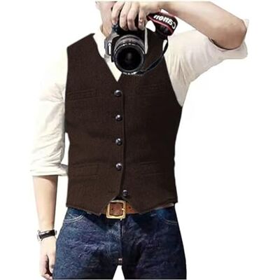 Solovedress Gilet Homme Costume Classique Col V Tweed La laine pour le Mariage Entreprises(Café, XL) - Publicité Solovedress Gilet Homme Costume Classique Col V Tweed La laine pour le Mariage Entreprises(Café, XL) - Publicité
