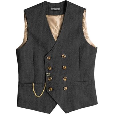 Solovedress Gilet de costume en tweed vintage pour homme Gilet à double boutonnage pour mariage, Noir , L - Publicité Solovedress Gilet de costume en tweed vintage pour homme Gilet à double boutonnage pour mariage, Noir , L - Publicité