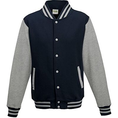 Just Hoods by AWDis Varsity Jacket Blouson Teddy Manches Longues Homme Bleu (Oxford Navy/Heather) Large - Publicité Just Hoods by AWDis Varsity Jacket Blouson Teddy Manches Longues Homme Bleu (Oxford Navy/Heather) Large - Publicité