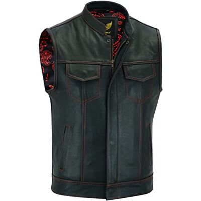 Leatherick Groove Club Hommes Gilet Cuir Biker Doublure Traditionnelle En Satin Paisley (FR/ES, Numérique, 58, Taille normale, Taille normale) - Publicité Leatherick Groove Club Hommes Gilet Cuir Biker Doublure Traditionnelle En Satin Paisley (FR/ES, Numérique, 58, Taille normale, Taille normale) - Publicité
