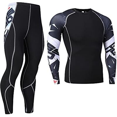 ARAKAKAK Ensemble de sous-vêtements thermiques pour homme, couche de base pour homme, haut à manches longues et pantalon long pour entraînement, ski, course à pied, noir/blanc, 4XL - Publicité ARAKAKAK Ensemble de sous-vêtements thermiques pour homme, couche de base pour homme, haut à manches longues et pantalon long pour entraînement, ski, course à pied, noir/blanc, 4XL - Publicité