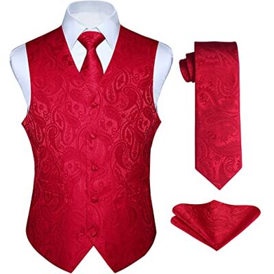 Enlision Hommes Gilet Paisley Floral Fete De Mariage Cravate Poche Carre Mouchoir Jacquard Gilet Costume Ensemble - Publicité Enlision Hommes Gilet Paisley Floral Fete De Mariage Cravate Poche Carre Mouchoir Jacquard Gilet Costume Ensemble - Publicité