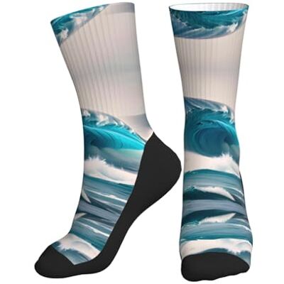 LiuMng Chaussettes de sport pour homme et femme – Motif vague de mer bleue dessin animé évacuant l'humidité Chaussettes de course à pied/loisirs de plein air mi-mollet - Publicité LiuMng Chaussettes de sport pour homme et femme – Motif vague de mer bleue dessin animé évacuant l'humidité Chaussettes de course à pied/loisirs de plein air mi-mollet - Publicité