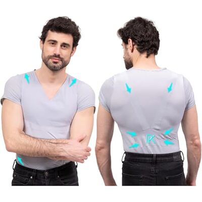 PERCKO T-Shirt Discret pour Homme Technologie Brevetée Soulage le Mal de Dos Manches Courtes Col V Gris Taille H2 P2 - Publicité PERCKO T-Shirt Discret pour Homme Technologie Brevetée Soulage le Mal de Dos Manches Courtes Col V Gris Taille H2 P2 - Publicité