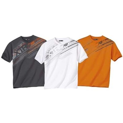 ATLAS FOR MEN Lot de 3 T-Shirts Homme col Rond, Manches Courtes, Motifs Imprimés Graphiques. T-Shirt en Coton. Blanc, Anthracite et Orange, L - Publicité ATLAS FOR MEN Lot de 3 T-Shirts Homme col Rond, Manches Courtes, Motifs Imprimés Graphiques. T-Shirt en Coton. Blanc, Anthracite et Orange, L - Publicité