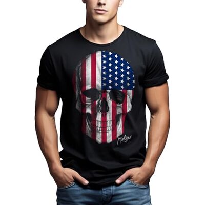 Makaya T-Shirt Crâne Homme USA Drapeau Tête De Mort Noir S-XXXL - Publicité Makaya T-Shirt Crâne Homme USA Drapeau Tête De Mort Noir S-XXXL - Publicité