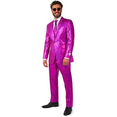 OppoSuits Costume pour homme Costume de fête du Nouvel An Holographique à carreaux argenté Avec blazer, pantalon, cravate, Peppy Pink, 50 - Publicité OppoSuits Costume pour homme Costume de fête du Nouvel An Holographique à carreaux argenté Avec blazer, pantalon, cravate, Peppy Pink, 50 - Publicité