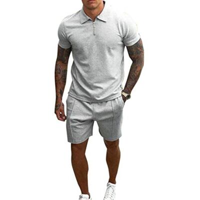 oneforus Costume 2 pièces pour Homme Costume Short Slim décontracté à Manches Courtes, Haut à Revers + Short à Poche - Publicité oneforus Costume 2 pièces pour Homme Costume Short Slim décontracté à Manches Courtes, Haut à Revers + Short à Poche - Publicité