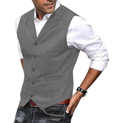 Solovedress Gilet de costume homme Vintage revers cranté Tweed La laine pour le mariage(Gris Argenté, XL) - Publicité Solovedress Gilet de costume homme Vintage revers cranté Tweed La laine pour le mariage(Gris Argenté, XL) - Publicité
