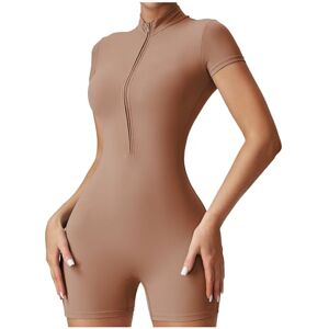 MUOLVSQ Combinaison d'entraînement pour femme, manches courtes, col montant, fermeture éclair sur le devant, sans couture, collants de sport une pièce à séchage rapide, barboteuse, kaki, L - Publicité MUOLVSQ Combinaison d'entraînement pour femme, manches courtes, col montant, fermeture éclair sur le devant, sans couture, collants de sport une pièce à séchage rapide, barboteuse, kaki, L - Publicité