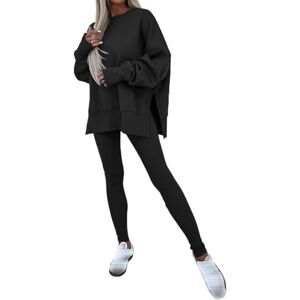 CupitiDU Ensemble 2 pièces sweat et leggings imprimés à manches longues pour femme, couleur unie, col rond, manches longues, ourlet fendu, ensemble de survêtement moulant, Noir , S - Publicité CupitiDU Ensemble 2 pièces sweat et leggings imprimés à manches longues pour femme, couleur unie, col rond, manches longues, ourlet fendu, ensemble de survêtement moulant, Noir , S - Publicité