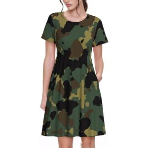 ALLiYa Robe d'été à manches courtes pour femme Motif camouflage, Noir , XXL - Publicité ALLiYa Robe d'été à manches courtes pour femme Motif camouflage, Noir , XXL - Publicité