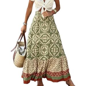 EMOTTOS Femme Jupe Boheme Longue été, Taille Haute Elastique Maxi, DéContractéE pour Plage et Vacances, Vert S-XL - Publicité EMOTTOS Femme Jupe Boheme Longue été, Taille Haute Elastique Maxi, DéContractéE pour Plage et Vacances, Vert S-XL - Publicité
