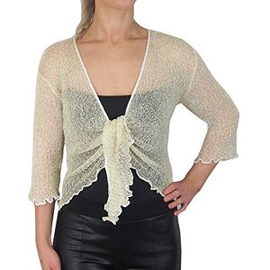 Mimosa Mesdames Femme Boléro au Crochet Briller en Dentelle Plaine Etendue Résille Cardigan Haussement D'épaules (Taille Unique, White/Gold) - Publicité