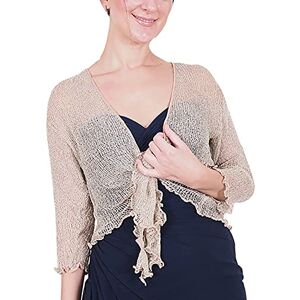 Mimosa Mesdames Femme Boléro au Crochet Briller en Dentelle Plaine Etendue Résille Cardigan Haussement D'épaules (Taille Unique, Taupe/Silver) - Publicité