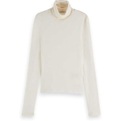 Scotch & Soda Women's Core Roll Up Neck Long Sleeve T-Shirt, White, M - Publicité Scotch & Soda Women's Core Roll Up Neck Long Sleeve T-Shirt, White, M - Publicité