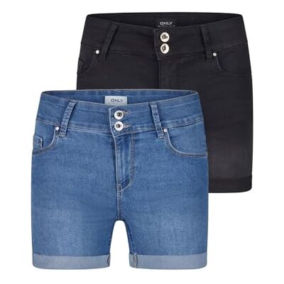 Only ONLCARMEN Lot de 2 shorts en jean stretch pour femme Coupe skinny Taille moyenne Pantalon court d'été basique Denim bleu noir Tailles S M L XL XXL, XL - Publicité Only ONLCARMEN Lot de 2 shorts en jean stretch pour femme Coupe skinny Taille moyenne Pantalon court d'été basique Denim bleu noir Tailles S M L XL XXL, XL - Publicité