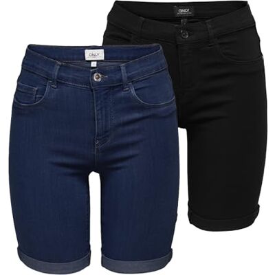 Only Onlrain Short en jean pour femme, taille moyenne, coupe ajustée, C : denim bleu foncé/noir, S - Publicité Only Onlrain Short en jean pour femme, taille moyenne, coupe ajustée, C : denim bleu foncé/noir, S - Publicité