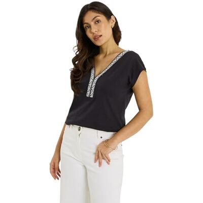 Grain de Malice T-Shirt col V Broderie géométrique Femme - Publicité Grain de Malice T-Shirt col V Broderie géométrique Femme - Publicité