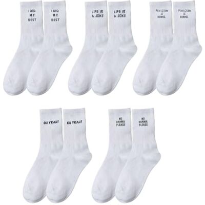 GTYHH 5 Paires De Chaussettes À Lettres Imprimées, Chaussettes Mi-Mollet Douces, Chaussettes De Style Simple, Chaussettes Unisexes Respirantes Et Absorbant La Transpiration - Publicité GTYHH 5 Paires De Chaussettes À Lettres Imprimées, Chaussettes Mi-Mollet Douces, Chaussettes De Style Simple, Chaussettes Unisexes Respirantes Et Absorbant La Transpiration - Publicité