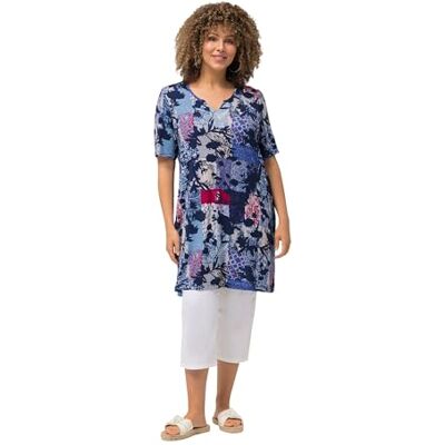 Ulla Popken pour Femme, imprimé Patchwork, Ligne A, col Tunique, t-Shirt à Manches mi-Longues, Patch imprimé, Marine, 50-52 - Publicité Ulla Popken pour Femme, imprimé Patchwork, Ligne A, col Tunique, t-Shirt à Manches mi-Longues, Patch imprimé, Marine, 50-52 - Publicité