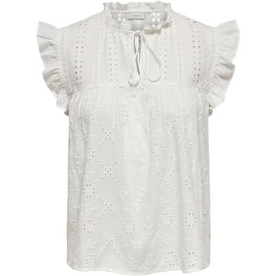 Only Onlreva Life S/L EMB Top WVN Noos Chemisier pour Femme, Blanc., M - Publicité Only Onlreva Life S/L EMB Top WVN Noos Chemisier pour Femme, Blanc., M - Publicité